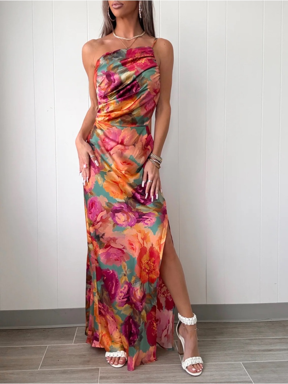 Floral Satin Slip Maxi Dress in Multi medium - Picture 2 of 6